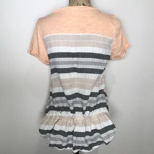 Anthropologie Little Yellow Button Top Size Small Peach Gathered Striped back